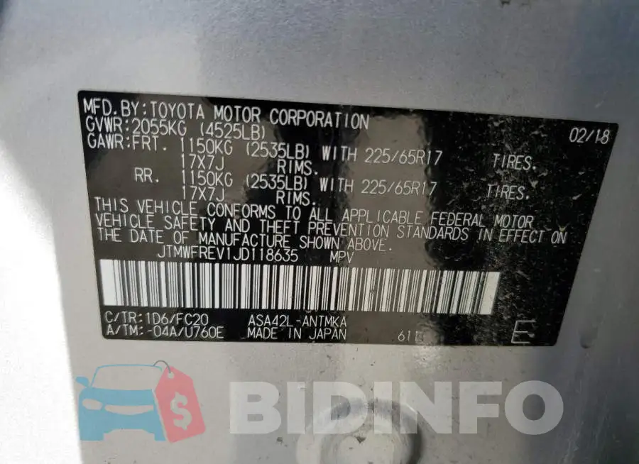 JTMWFREV1JD118635 Photo# 13