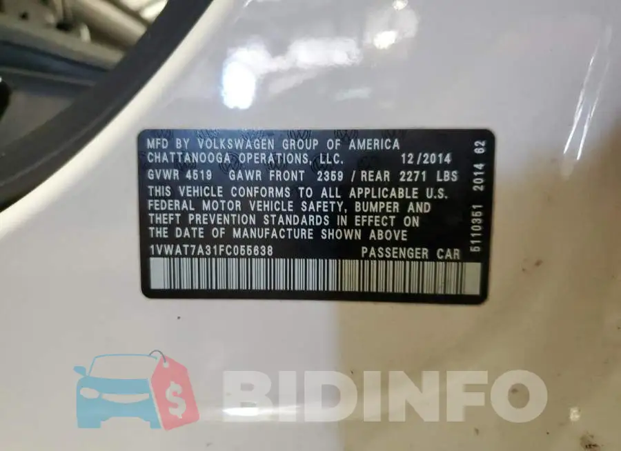 1VWAT7A31FC055638 Photo# 12