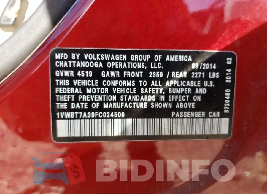 1VWBT7A39FC024500 Photo# 12