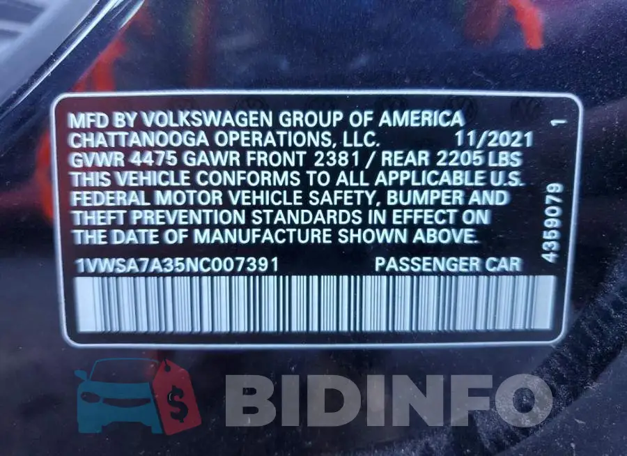 1VWSA7A35NC007391 Photo# 12