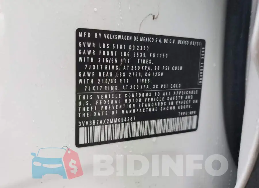 3VV3B7AX2MM094267 Photo# 12