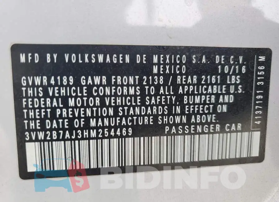 3VW2B7AJ3HM254469 Photo# 12