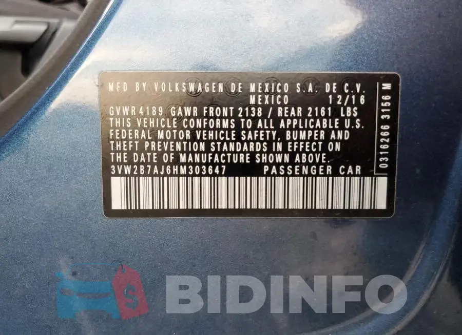 3VW2B7AJ6HM303647 Photo# 12
