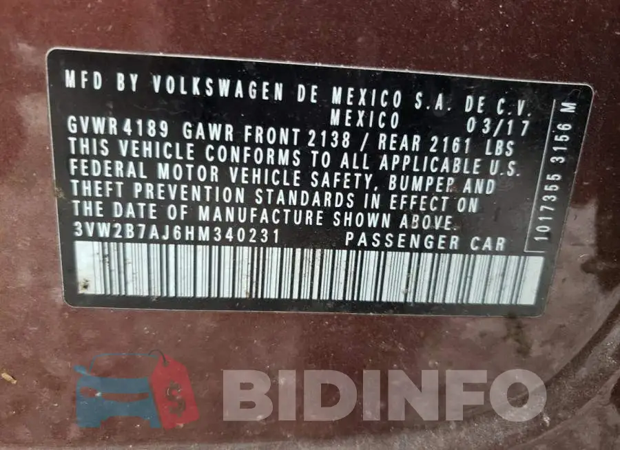 3VW2B7AJ6HM340231 Photo# 12