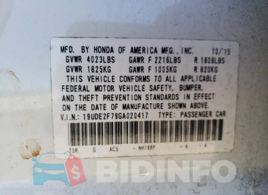 19UDE2F79GA020417 Photo# 12