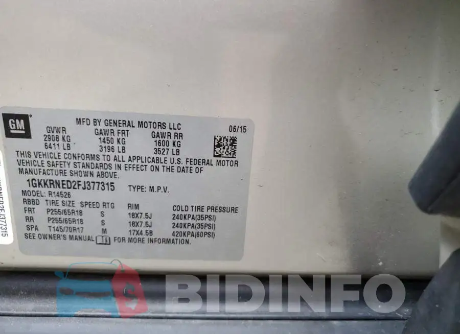 1GKKRNED2FJ377315 Photo# 14