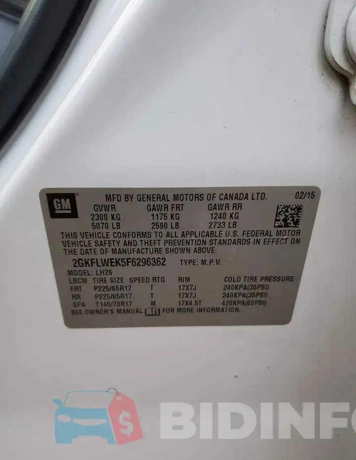 2GKFLWEK5F6296362 Photo# 13
