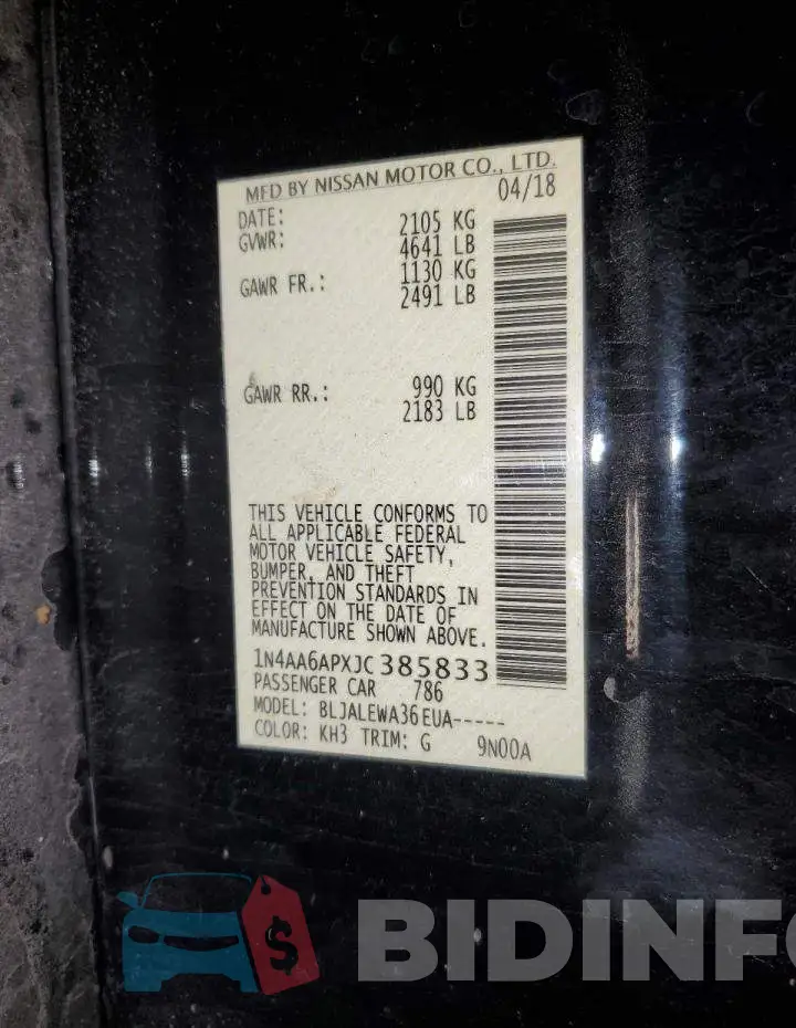 1N4AA6APXJC385833 Photo# 13