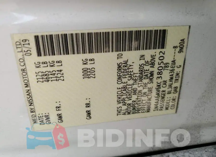 1N4AA6AV6KC380502 Photo# 12