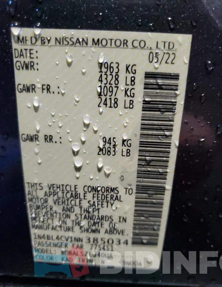 1N4BL4CV1NN385034 Photo# 13