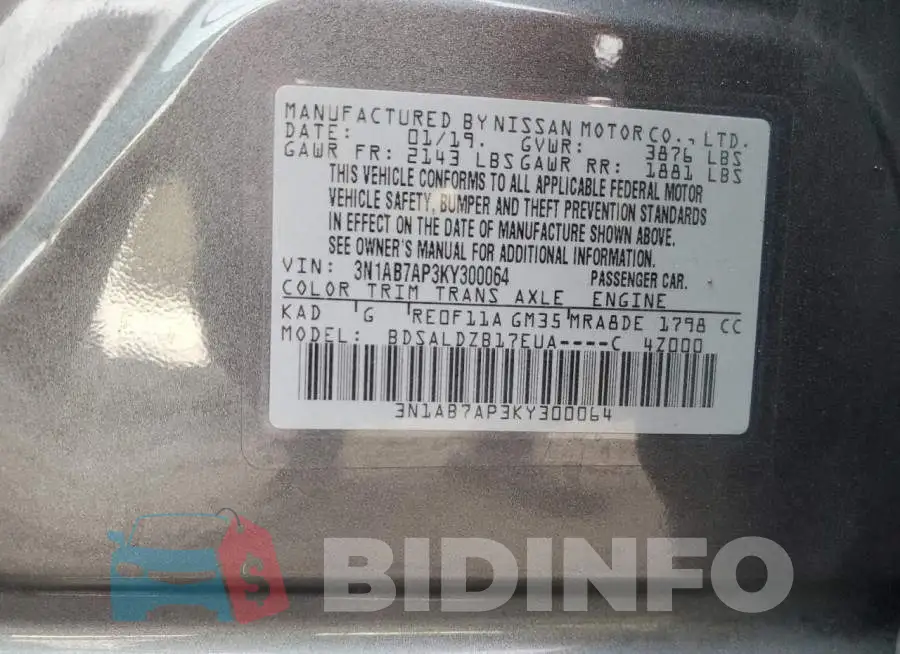 3N1AB7AP3KY300064 Photo# 12