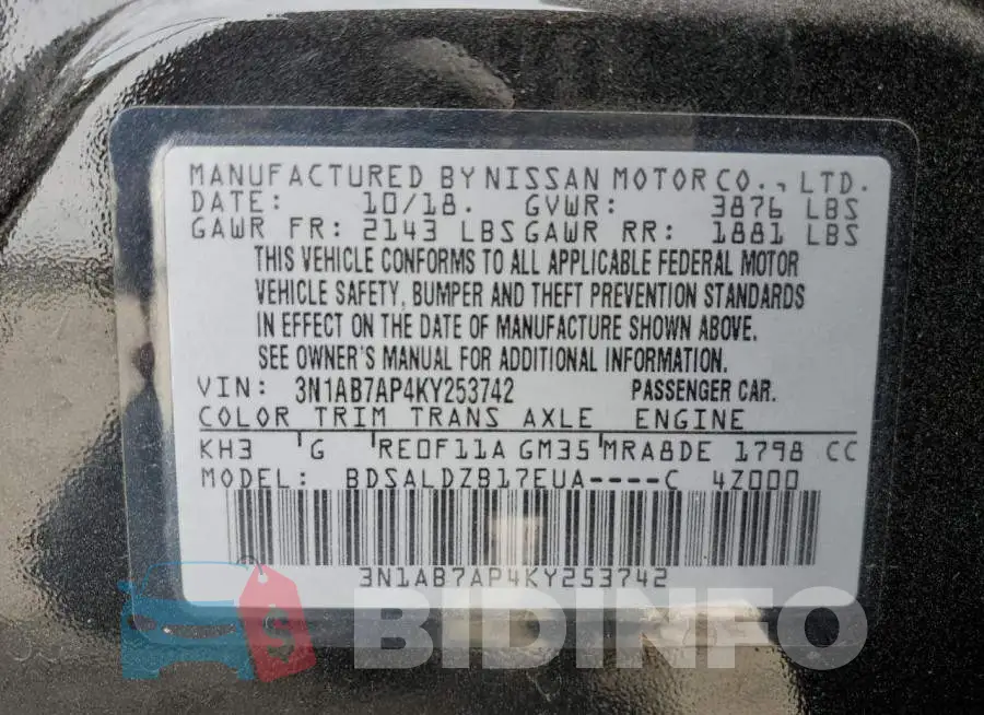 3N1AB7AP4KY253742 Photo# 12