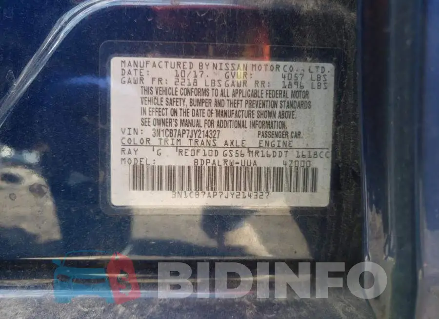 3N1CB7AP7JY214327 Photo# 12