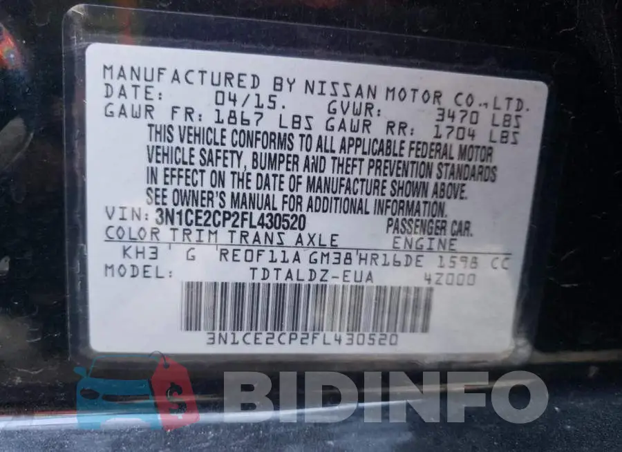 3N1CE2CP2FL430520 Photo# 13