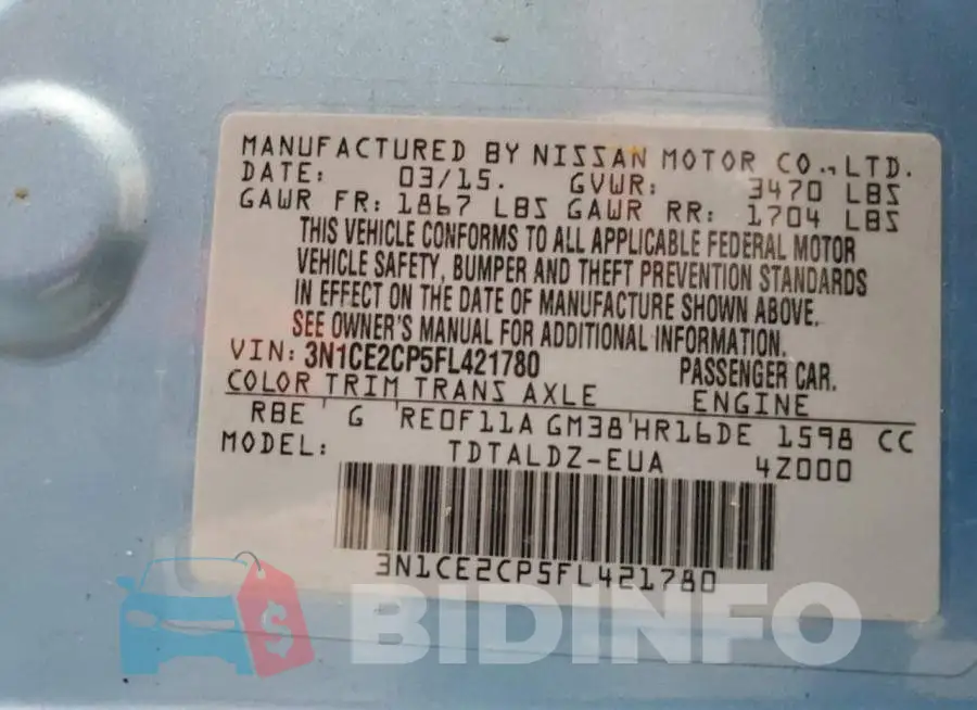 3N1CE2CP5FL421780 Photo# 12