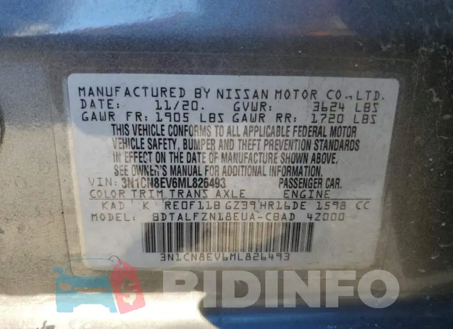 3N1CN8EV6ML826493 Photo# 13