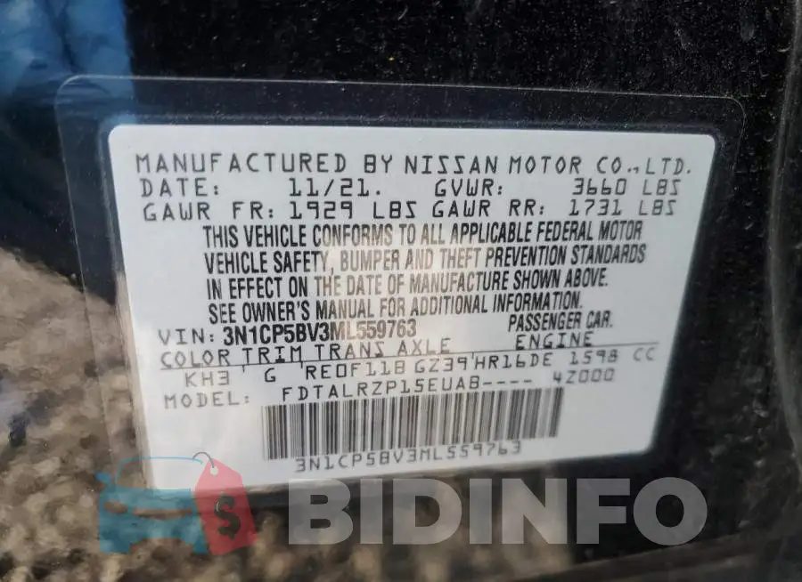 3N1CP5BV3ML559763 Photo# 12