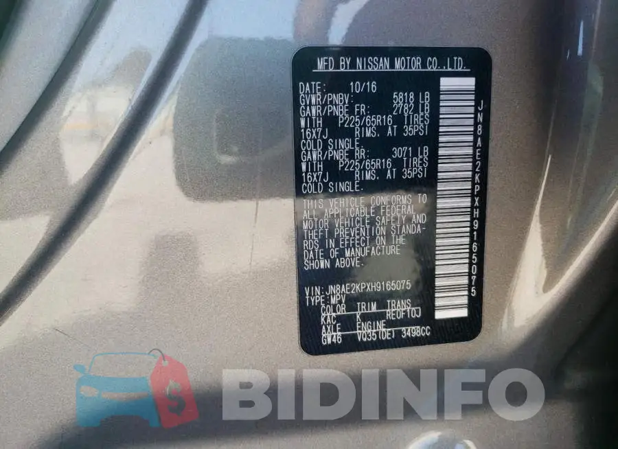 JN8AE2KPXH9165075 Photo# 13