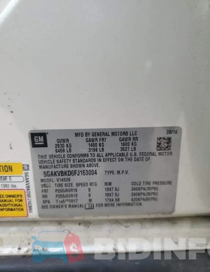 5GAKVBKD6FJ163004 Photo# 12