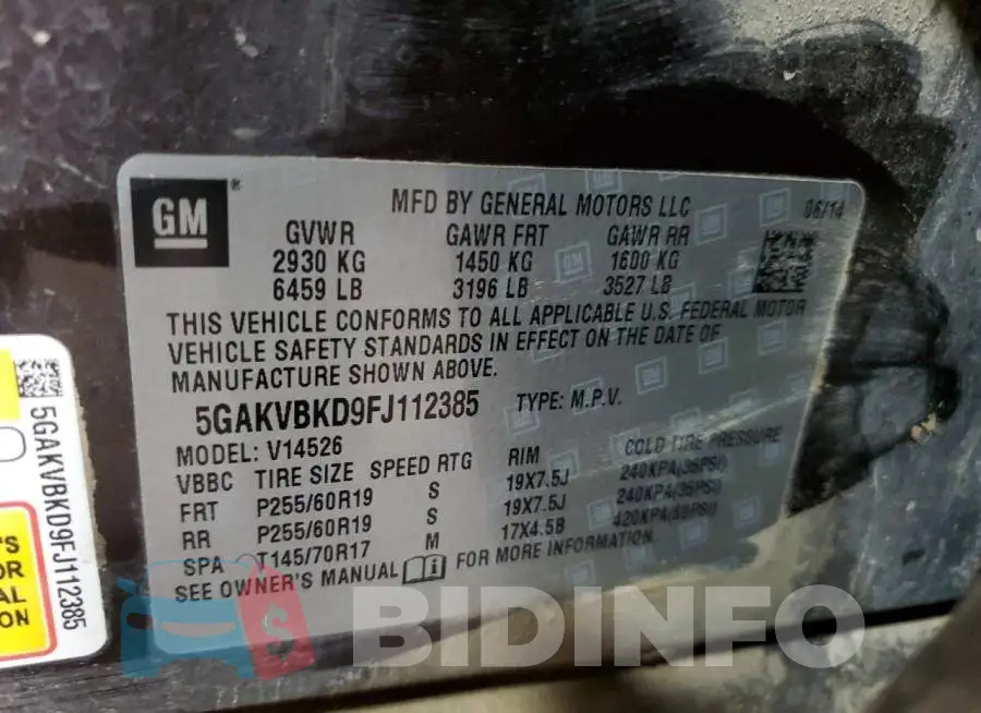 5GAKVBKD9FJ112385 Photo# 13