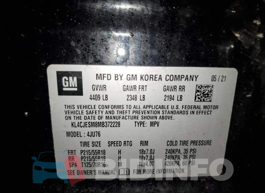 KL4CJESM8MB372228 Photo# 13