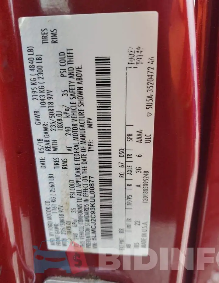 5LMCJ2C93KUL00877 Photo# 14