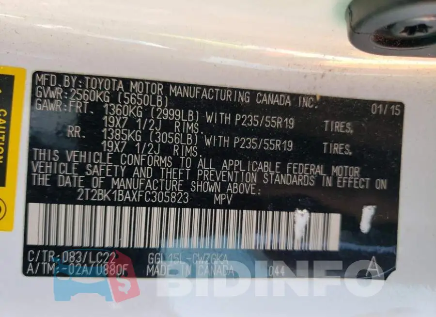 2T2BK1BAXFC305823 Photo# 13