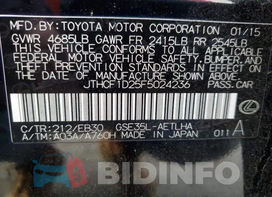 JTHCF1D25F5024236 Photo# 12
