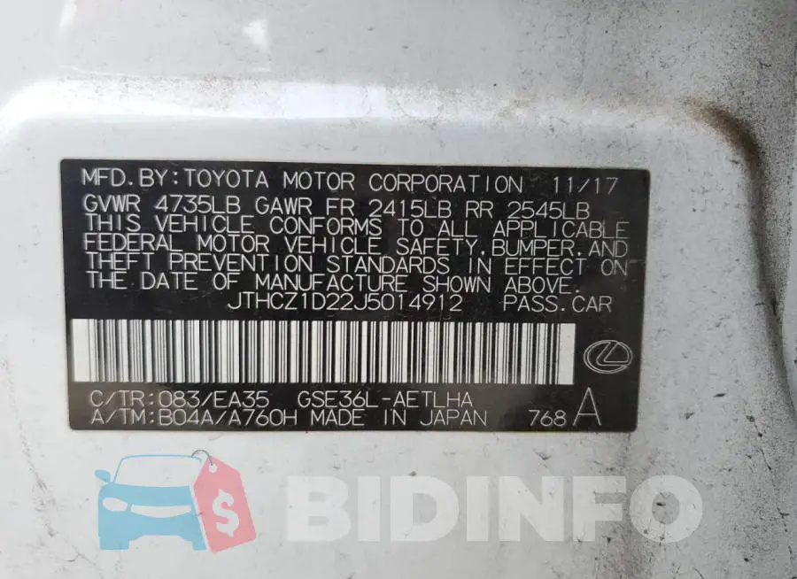 JTHCZ1D22J5014912 Photo# 13