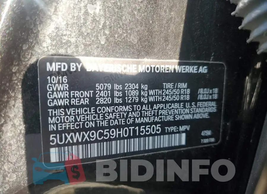 5UXWX9C59H0T15505 Photo# 12
