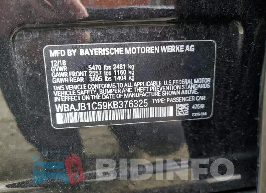 WBAJB1C59KB376325 Photo# 12