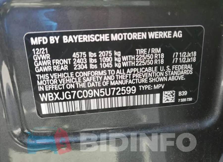 WBXJG7C09N5U72599 Photo# 13