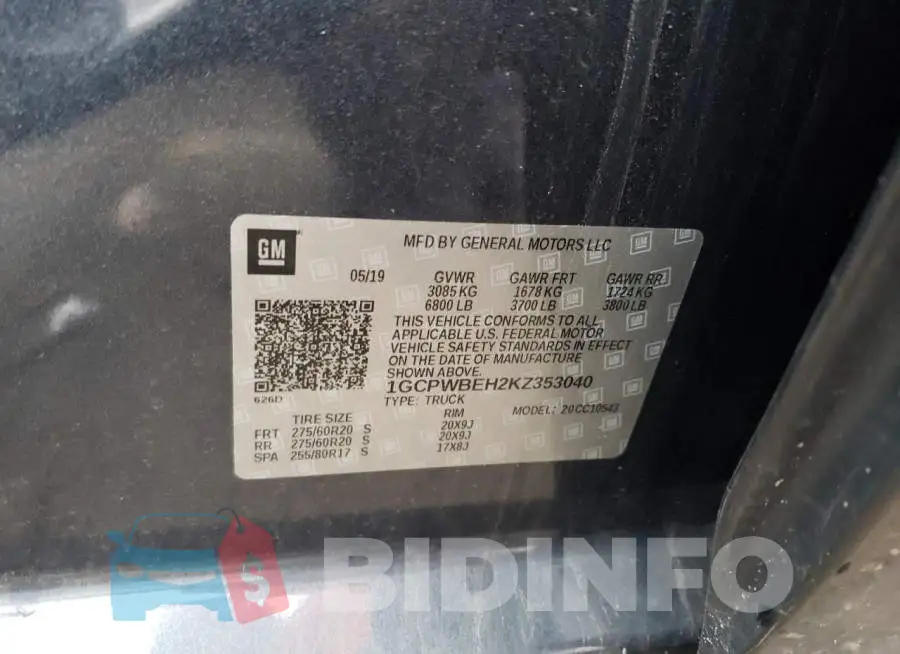 1GCPWBEH2KZ353040 Photo# 12