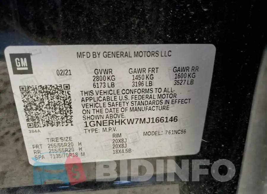 1GNERHKW7MJ166146 Photo# 13