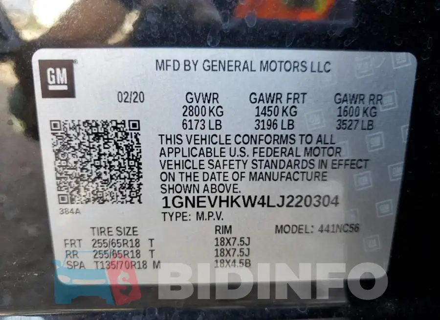 1GNEVHKW4LJ220304 Photo# 13