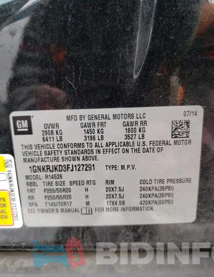 1GNKRJKD3FJ127291 Photo# 13