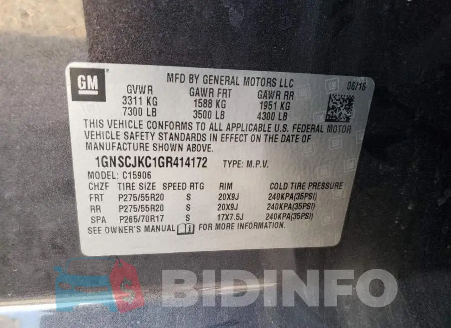 1GNSCJKC1GR414172 Photo# 13