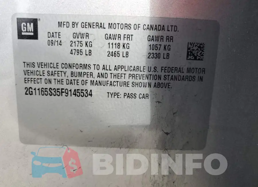 2G1165S35F9145534 Photo# 12