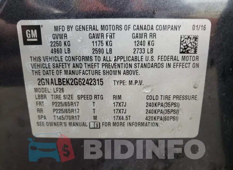 2GNALBEK2G6242315 Photo# 14