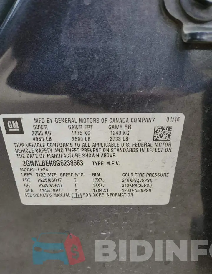 2GNALBEK8G6238883 Photo# 13