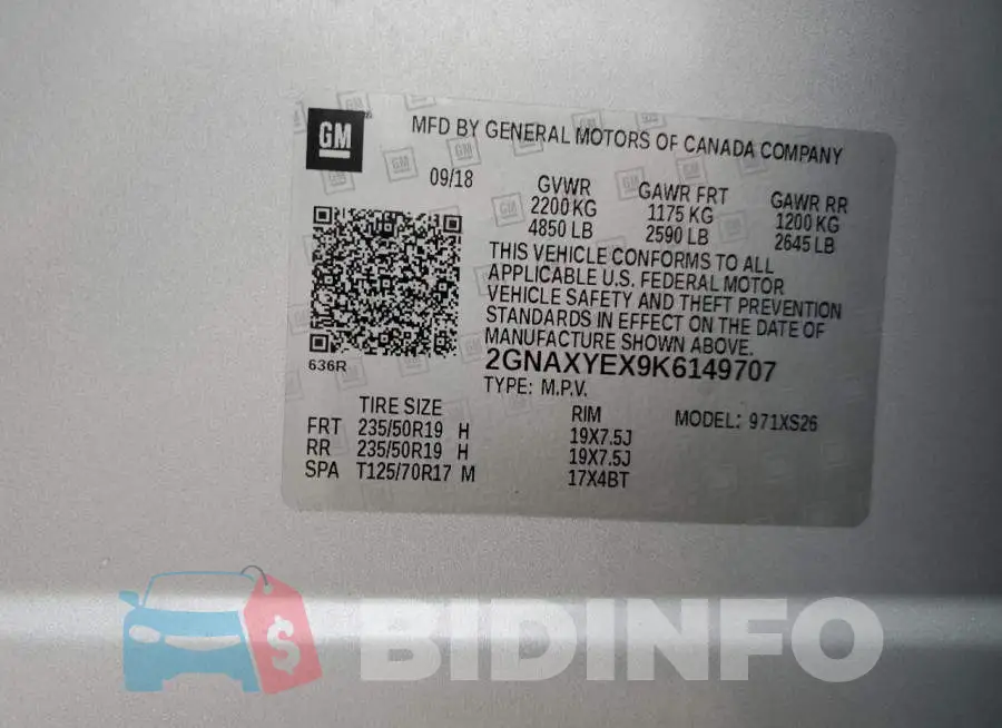 2GNAXYEX9K6149707 Photo# 12