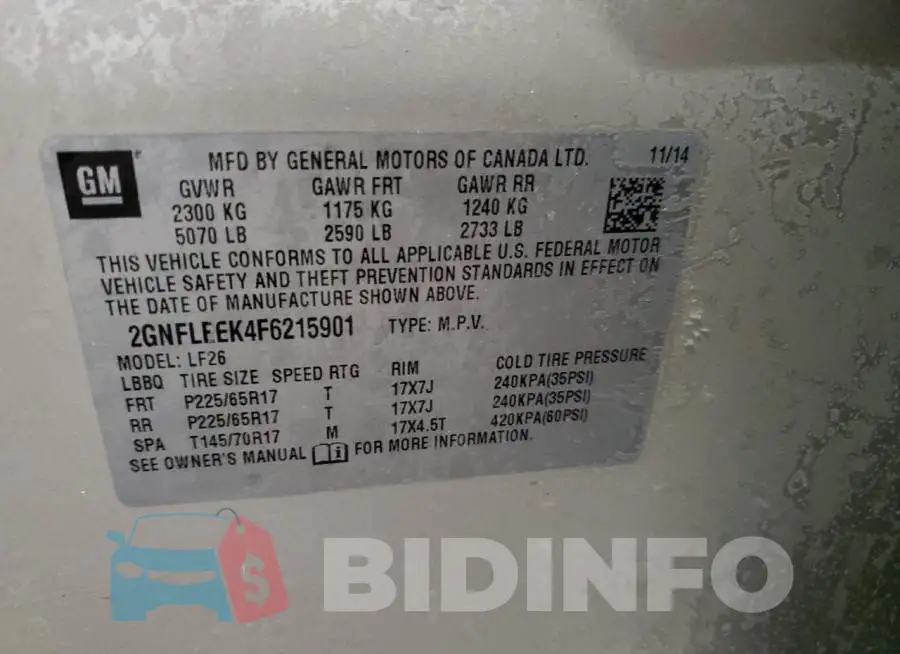 2GNFLEEK4F6215901 Photo# 13
