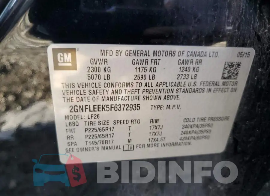 2GNFLEEK5F6372935 Photo# 13