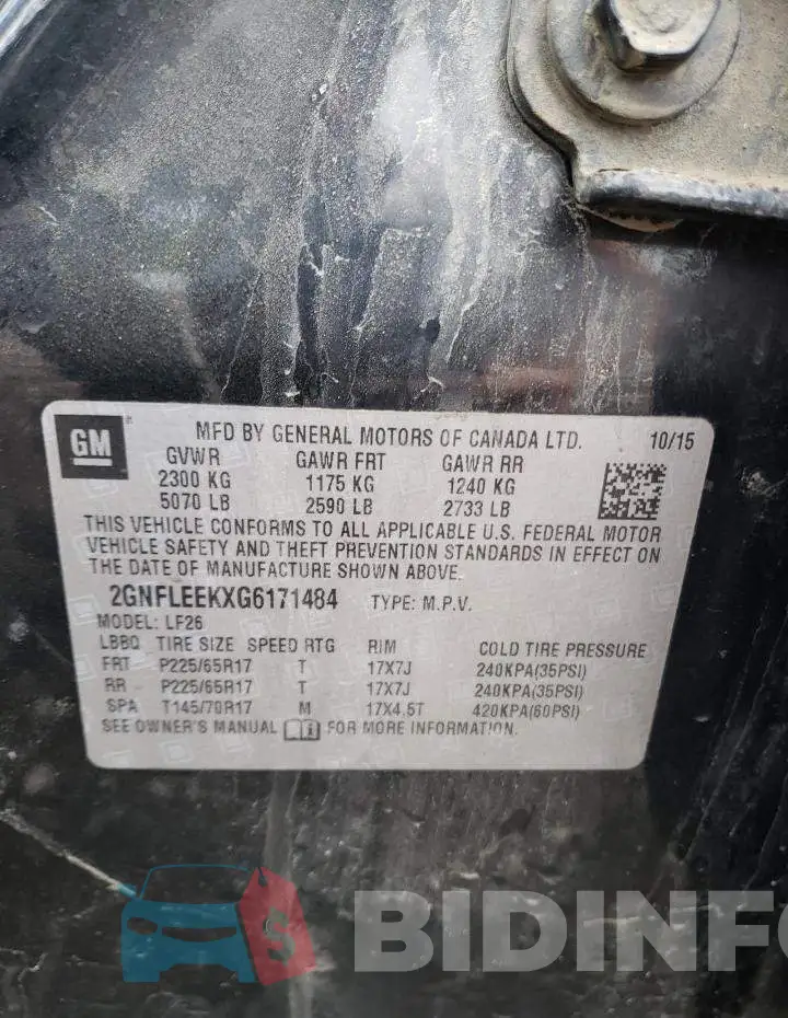 2GNFLEEKXG6171484 Photo# 14