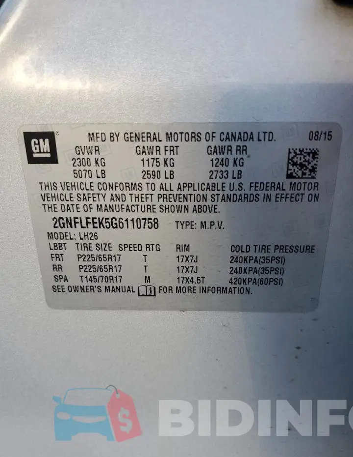 2GNFLFEK5G6110758 Photo# 13