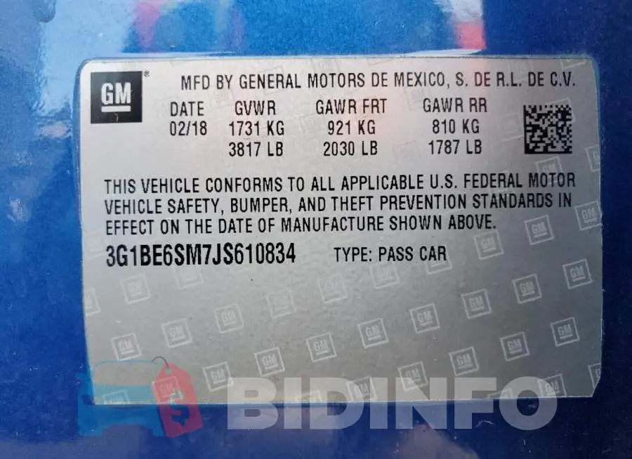 3G1BE6SM7JS610834 Photo# 13
