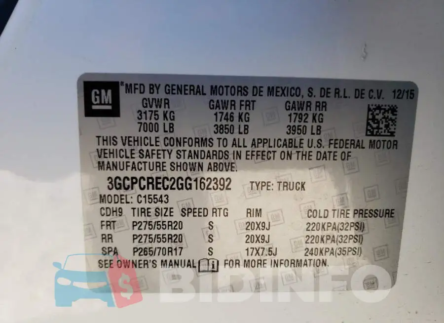 3GCPCREC2GG162392 Photo# 12