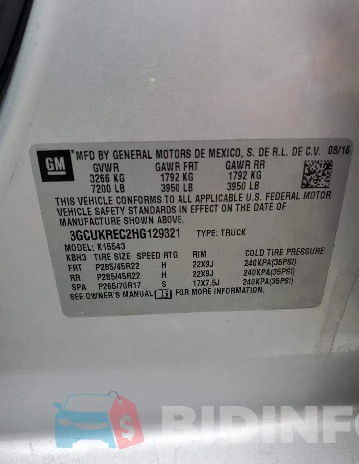 3GCUKREC2HG129321 Photo# 12