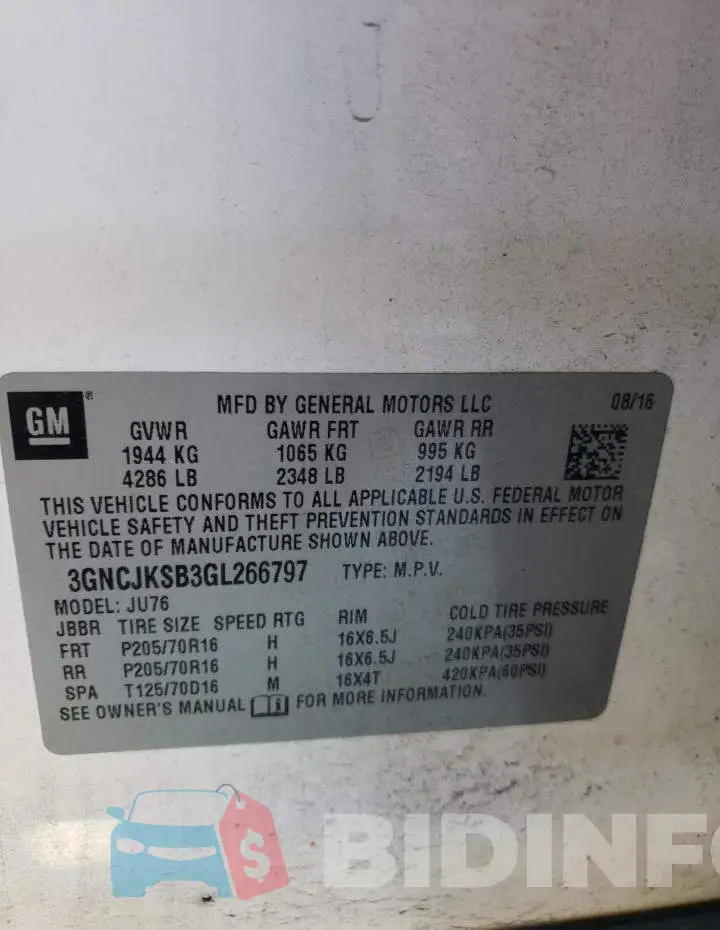 3GNCJKSB3GL266797 Photo# 13
