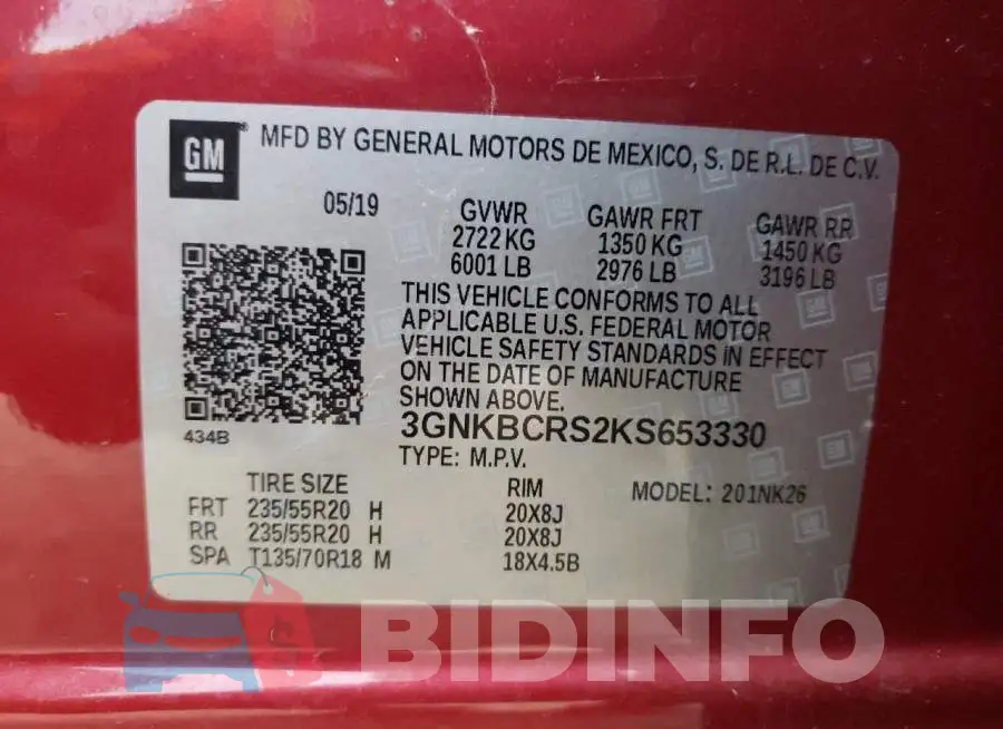 3GNKBCRS2KS653330 Photo# 12